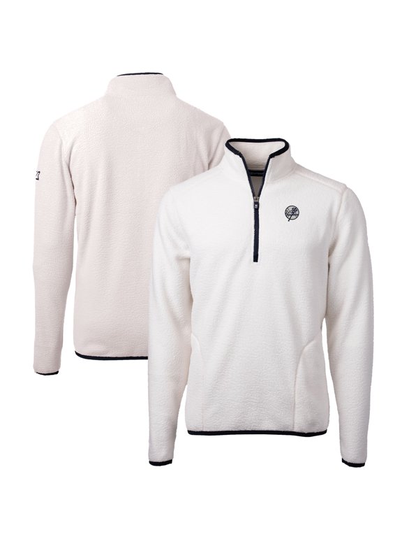 Men's Cutter & Buck Oatmeal New York Yankees Cascade Eco Fleece Quarter-Zip Jacket