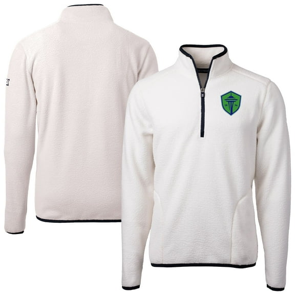 Men's-Cutter & Buck  Oatmeal Seattle Sounders FC Cascade Eco Fleece Quarter-Zip Jacket