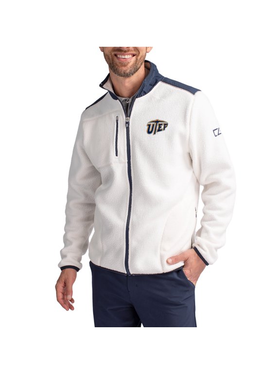 Men's Cutter & Buck Oatmeal UTEP Miners Cascade Eco Fleece Full-Zip Jacket