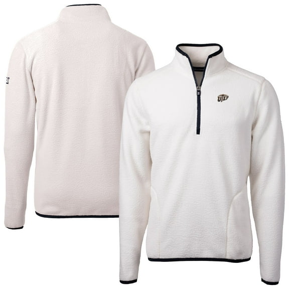 Men's Cutter & Buck Oatmeal UTEP Miners Cascade Eco Sherpa Fleece Quarter-Zip Pullover Jacket