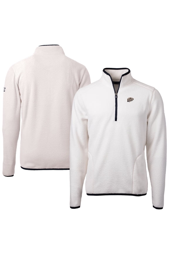 Men's Cutter & Buck Oatmeal UTEP Miners Cascade Eco Sherpa Fleece Quarter-Zip Pullover Jacket