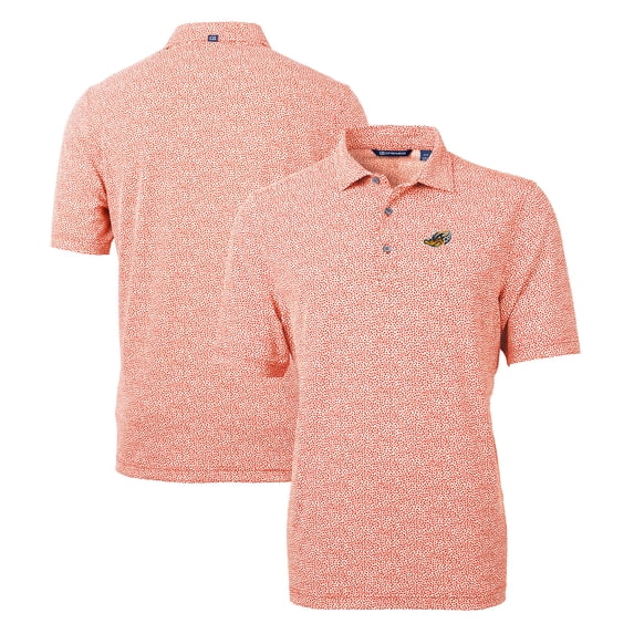 Men's Cutter & Buck Orange Akron RubberDucks Virtue Eco Pique Botanical Print Recycled Polo