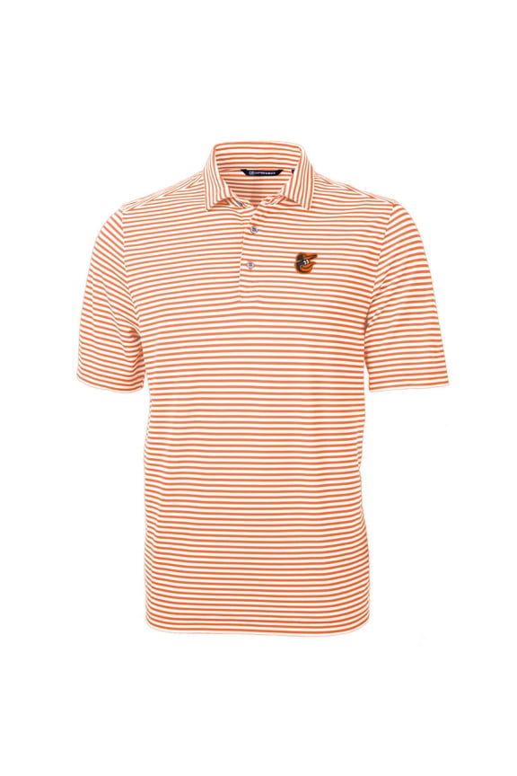 Men's Cutter & Buck Orange Baltimore Orioles Virtue Eco Pique Stripe Recycled Polo