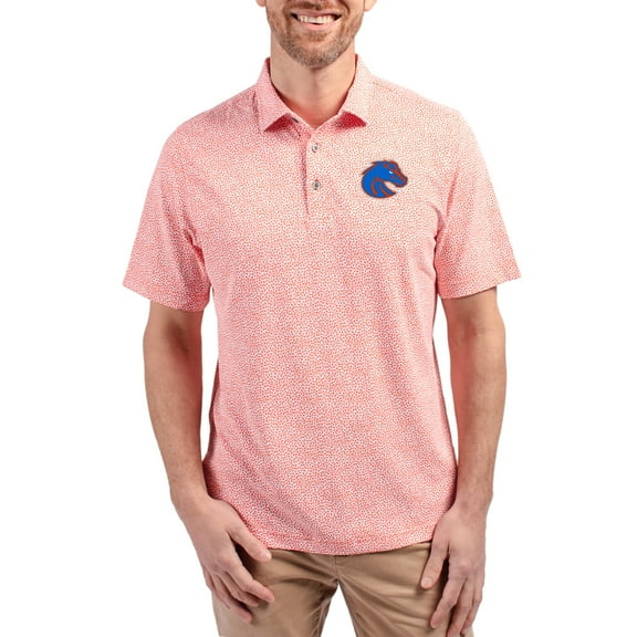 Men's Cutter & Buck Orange Boise State Broncos Virtue Eco Pique Botanical Print Recycled DryTec Polo