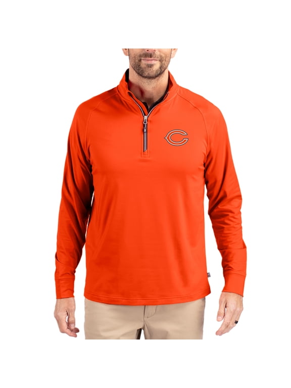 Men's Cutter & Buck Orange Chicago Bears Adapt Eco Knit Quarter-Zip Pullover Jacket