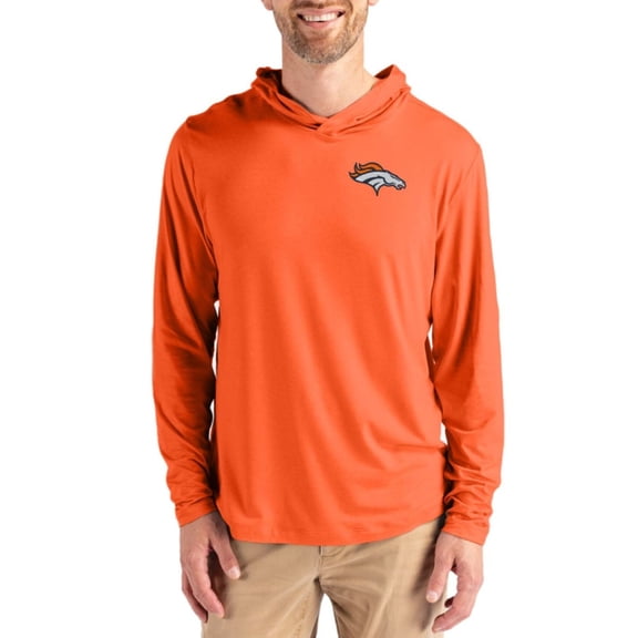 Men's Cutter & Buck Orange Denver Broncos Coastline Epic Comfort Recycled Long Sleeve Hoodie T-Shirt