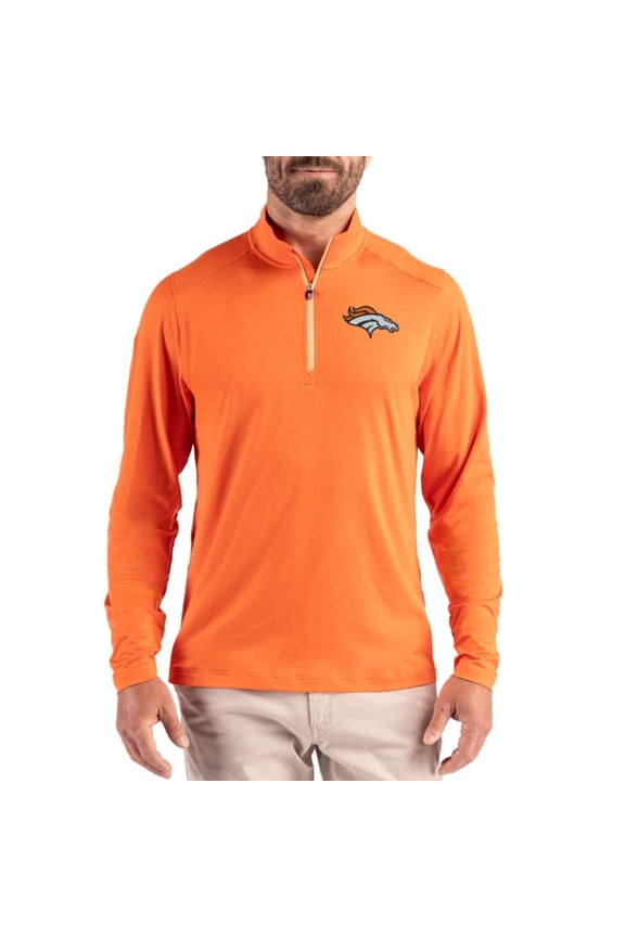 Men's Cutter & Buck Orange Denver Broncos Coastline Epic Comfort Recycled Quarter-Zip Pullover