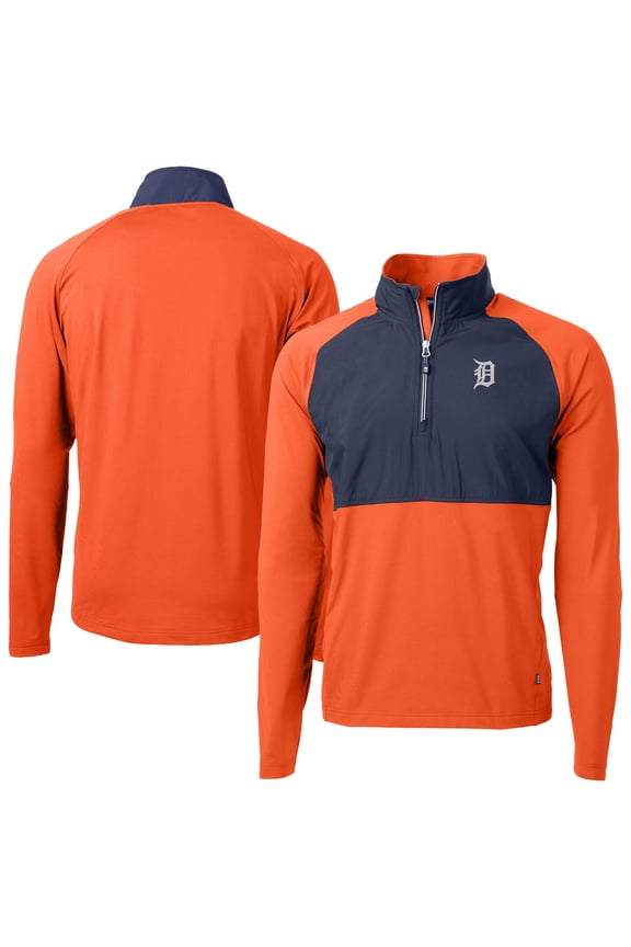 Men's Cutter & Buck Orange Detroit Tigers Adapt Eco Knit Hybrid Recycled Quarter-Zip Jacket