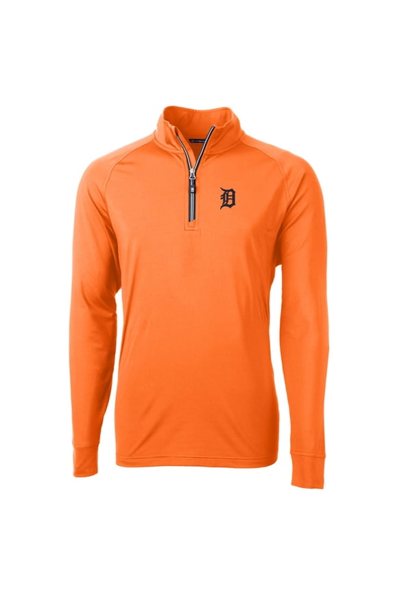 Men's Cutter & Buck Orange Detroit Tigers Adapt Eco Knit Stretch Recycled Quarter-Zip Pullover Jacket