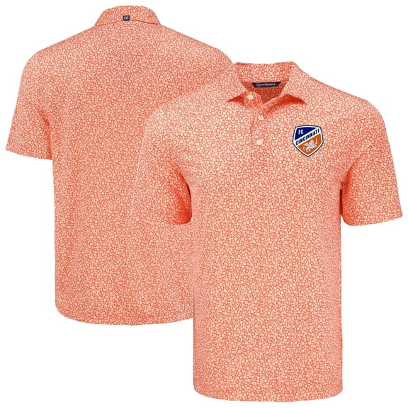 Men's-Cutter & Buck  Orange FC Cincinnati Pike Eco Flora Print Recycled Polo