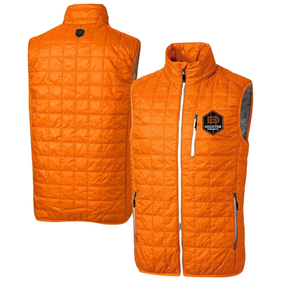 Men's-Cutter & Buck Orange Houston Dynamo FC Rainier PrimaLoft Eco Insulated Full-Zip Puffer Vest