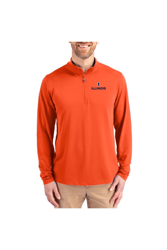 Men's-Cutter & Buck  Orange Illinois Fighting Illini Virtue DryTec Quarter-Zip Pullover