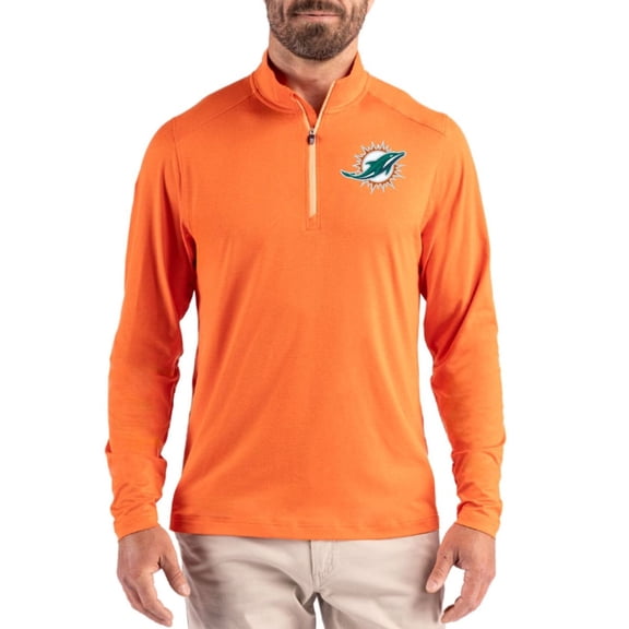 Men's Cutter & Buck Orange Miami Dolphins Coastline Epic Comfort Recycled Quarter-Zip Pullover