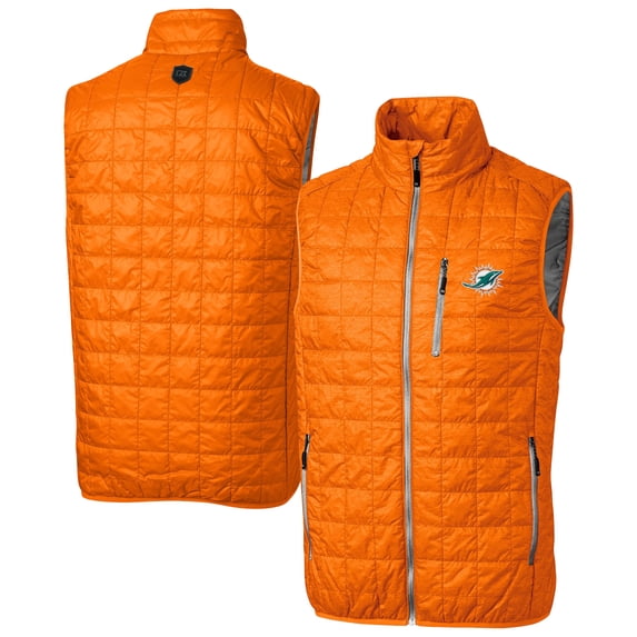 Men's Cutter & Buck Orange Miami Dolphins Rainier PrimaLoft Eco Insulated Full-Zip Puffer Vest
