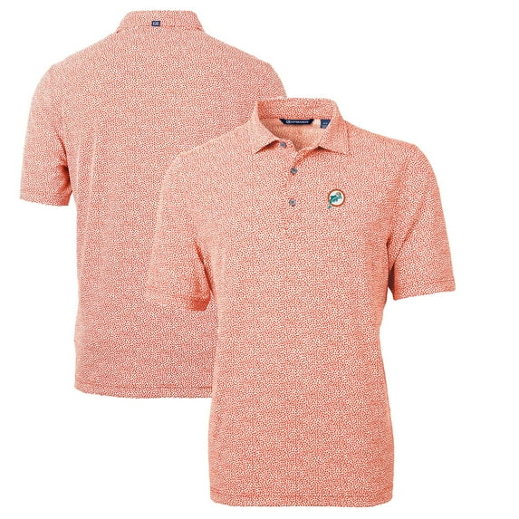 Men's Cutter & Buck Orange Miami Dolphins Throwback Logo Virtue Eco-Pique Botanical Recycled Polo