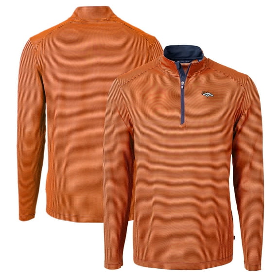 Men's Cutter & Buck Orange/Navy Denver Broncos Virtue Eco Pique Micro Stripe Recycled Quarter-Zip Pullover Top