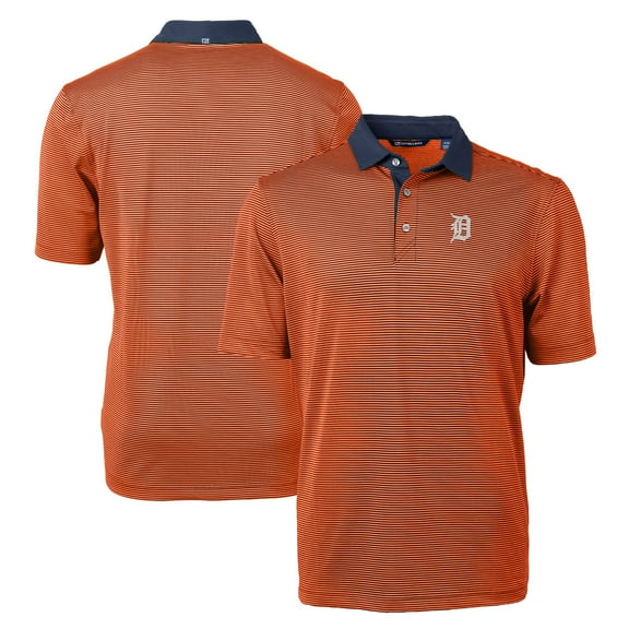 Men's Cutter & Buck Orange/Navy Detroit Tigers Virtue Eco Pique Micro Stripe Recycled Polo