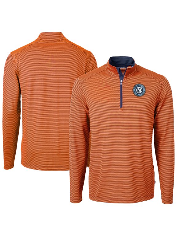 Men's Cutter & Buck Orange New York City FC DryTec Virtue Eco Pique Micro Stripe Recycled Quarter-Zip Pullover Top