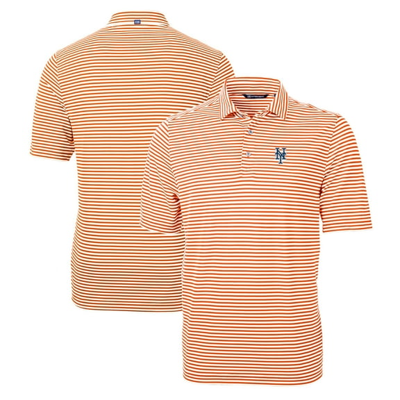 Men's Cutter & Buck Orange New York Mets Big & Tall Virtue Eco Pique Stripe Recycled DryTec Polo