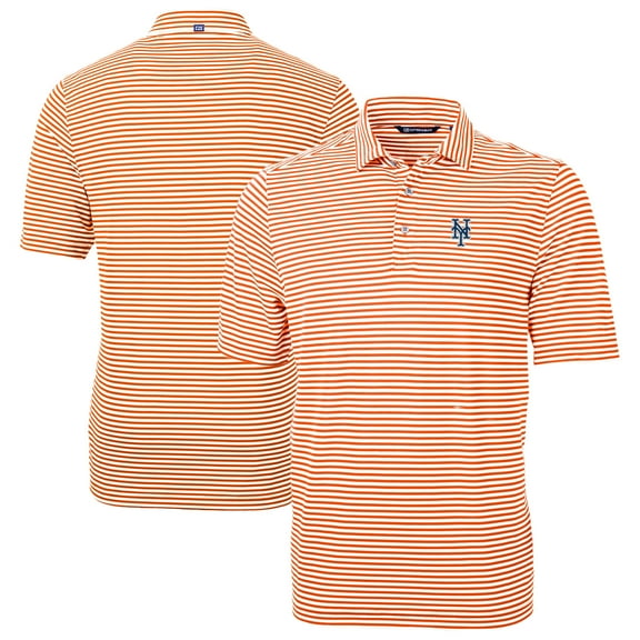 Men's Cutter & Buck Orange New York Mets Virtue Eco Pique Stripe Recycled Polo