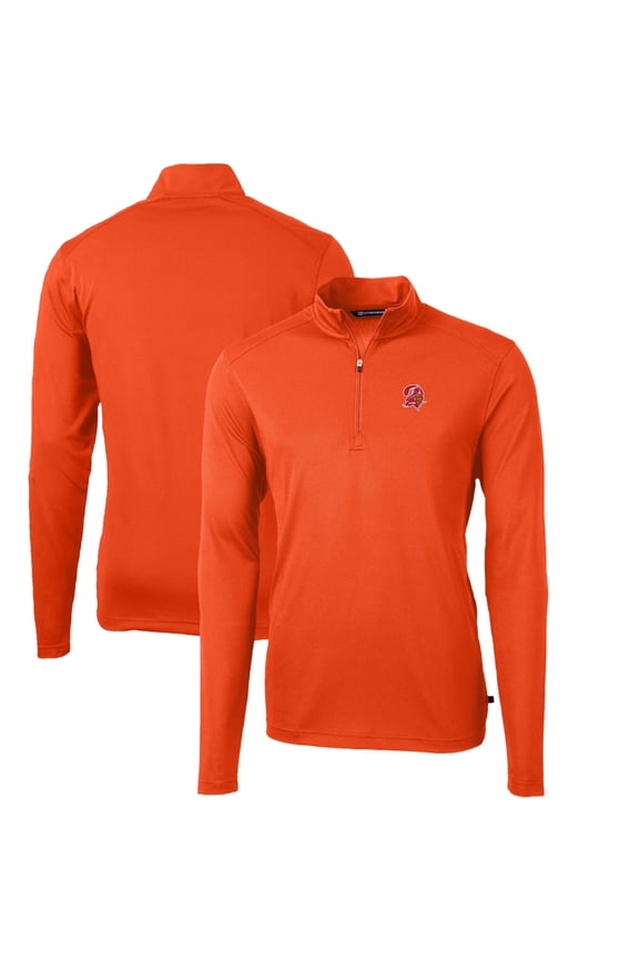 Men's Cutter & Buck Orange Tampa Bay Buccaneers Throwback Logo Virtue Eco Pique Recycled Quarter-Zip Pullover Top