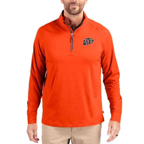 Men's Cutter & Buck Orange UTEP Miners Adapt Eco Knit Stretch Recycled Quarter-Zip Pullover