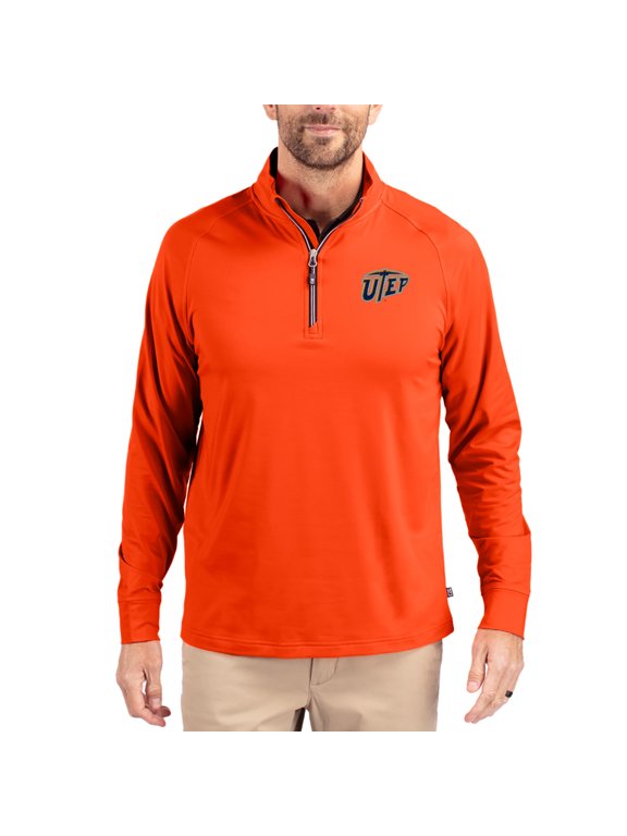 Men's Cutter & Buck Orange UTEP Miners Adapt Eco Knit Stretch Recycled Quarter-Zip Pullover