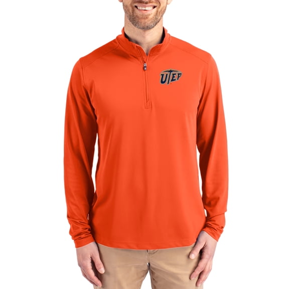 Men's-Cutter & Buck Orange UTEP Miners Virtue DryTec Quarter-Zip Pullover