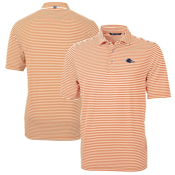 Men's Cutter & Buck Orange UTSA Roadrunners DryTec Virtue Eco Pique Stripe Recycled Polo