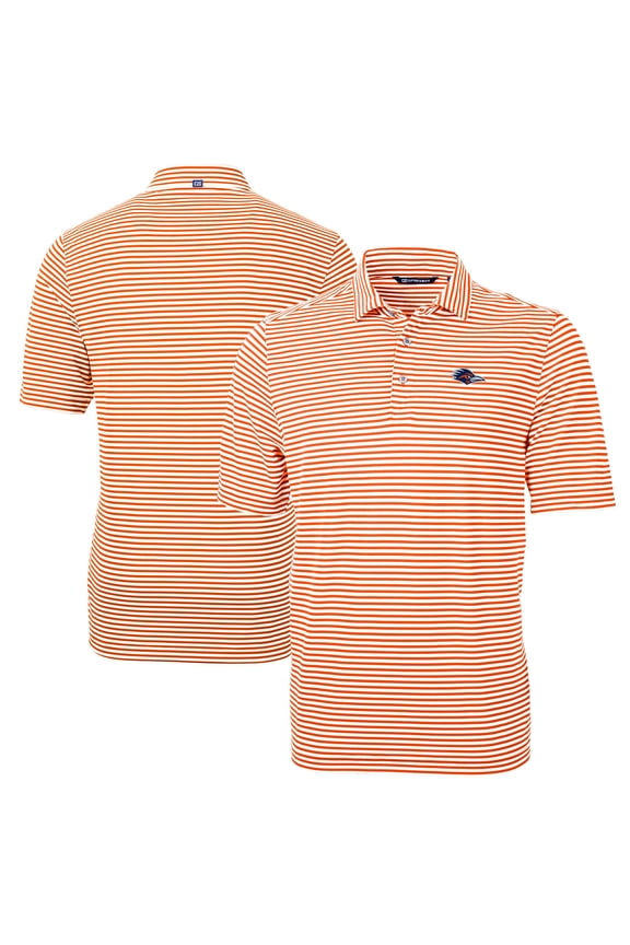 Men's Cutter & Buck Orange UTSA Roadrunners DryTec Virtue Eco Pique Stripe Recycled Polo