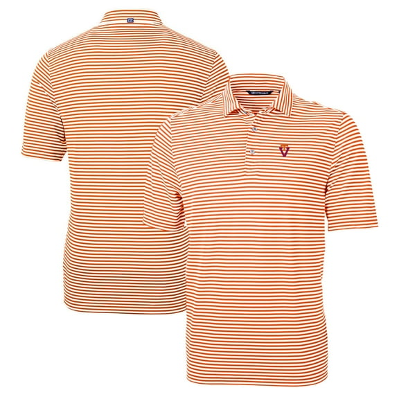 Men's Cutter & Buck Orange Virginia Tech Hokies Big & Tall Team Logo Virtue Eco Pique Stripe Recycled Polo