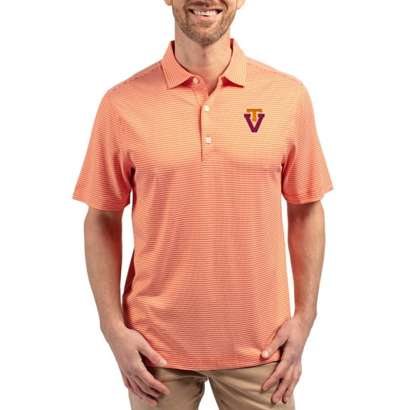 Men's Cutter & Buck Orange Virginia Tech Hokies Forge Eco Double Stripe Stretch Recycled Polo