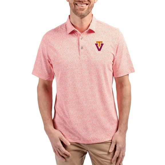Men's Cutter & Buck  Orange Virginia Tech Hokies Virtue Eco Pique Botanical Print Recycled DryTec Polo