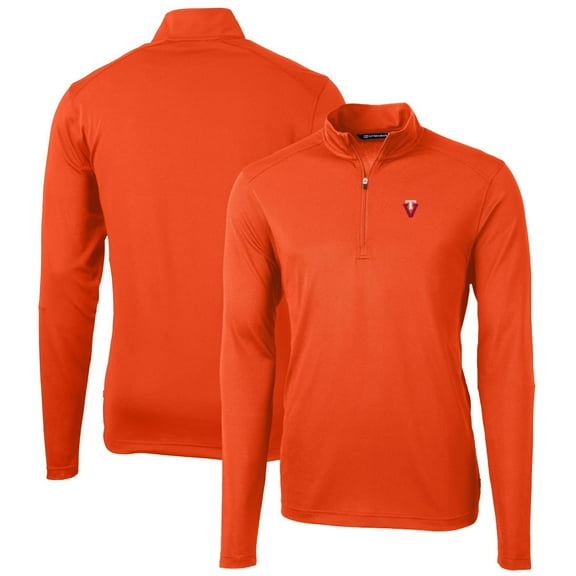 Men's Cutter & Buck Orange Virginia Tech Hokies Virtue Eco Pique Recycled Quarter-Zip Pullover Top