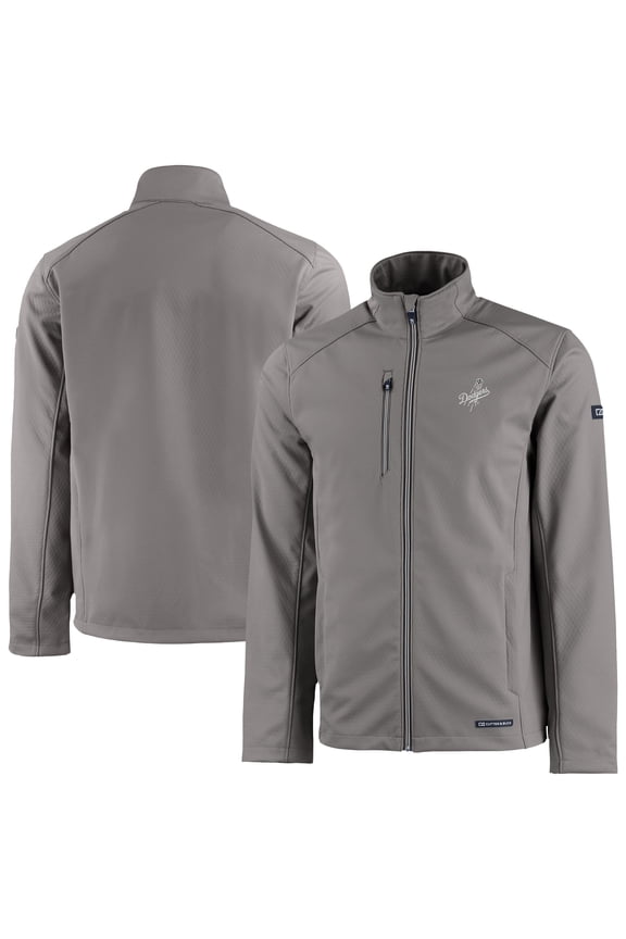 Men's Cutter & Buck Pewter Los Angeles Dodgers Evoke Eco Softshell Recycled Full-Zip Jacket
