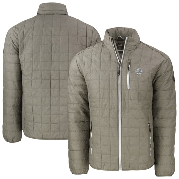 Men's Cutter & Buck Pewter New York Yankees Rainier PrimaLoft- Eco Insulated Full-Zip Hoodie Puffer Jacket