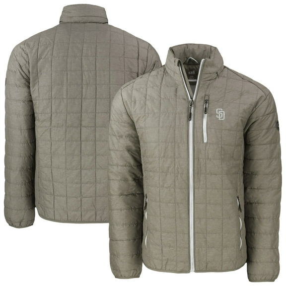 Men's Cutter & Buck Pewter San Diego Padres Rainier PrimaLoft- Eco Insulated Full-Zip Hoodie Puffer Jacket