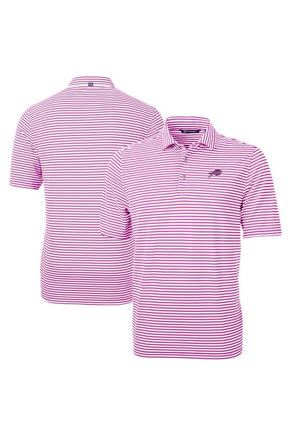 Men's Cutter & Buck Pink Buffalo Bills Virtue Eco Pique Stripe Recycled Polo