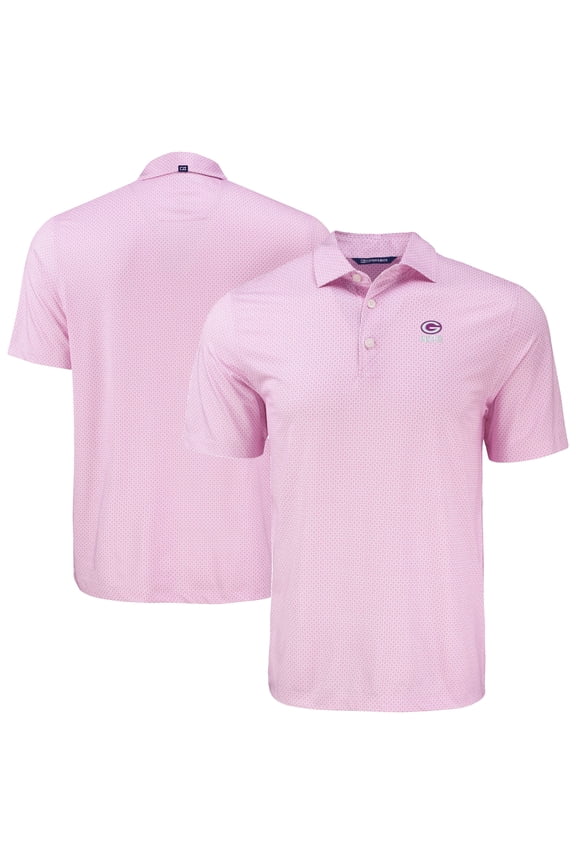 Men's Cutter & Buck Pink Green Bay Packers Pike Eco Diamond Dot Print Recycled Polo