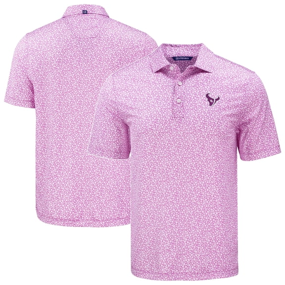 Men's Cutter & Buck Pink Houston Texans Pike Eco Flora Print Recycled Polo