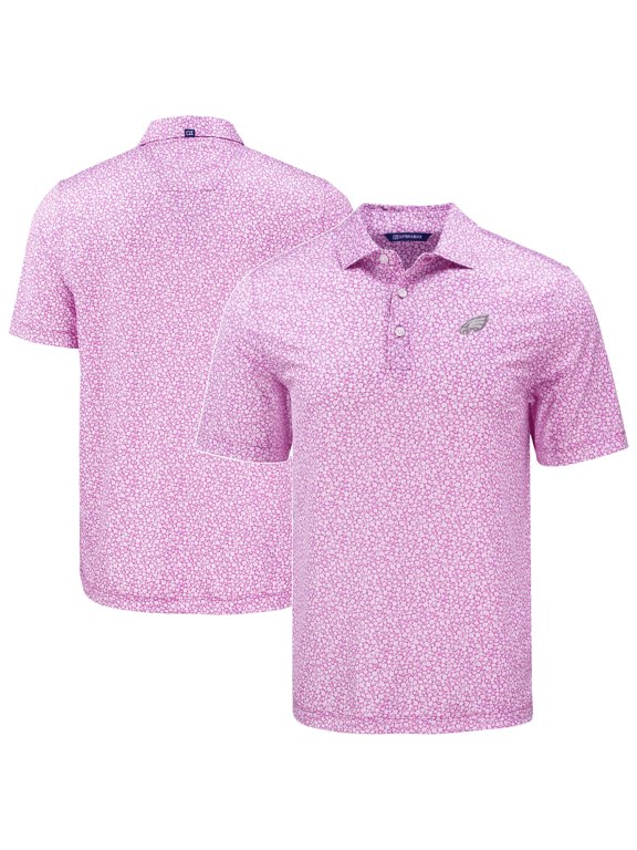 Men's Cutter & Buck Pink Philadelphia Eagles Pike Eco Flora Print Recycled Polo