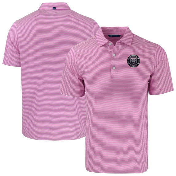 Men's Cutter & Buck Pink/White Inter Miami CF Forge Eco Double Stripe Stretch Recycled Tri-Blend Polo