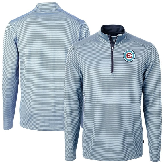 Men's-Cutter & Buck Powder Blue Chicago Fire Virtue Eco Pique Micro Stripe Recycled Quarter-Zip Pullover Top