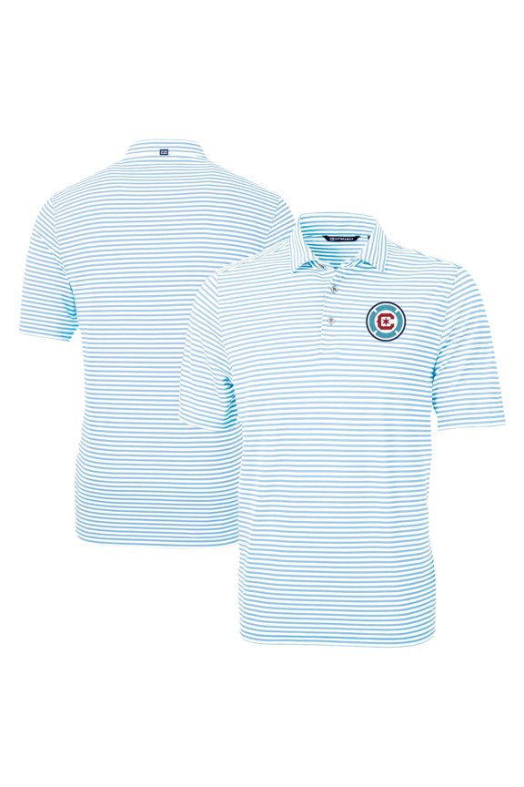 Men's Cutter & Buck Powder Blue Chicago Fire Virtue Eco Pique Stripe Recycled Polo