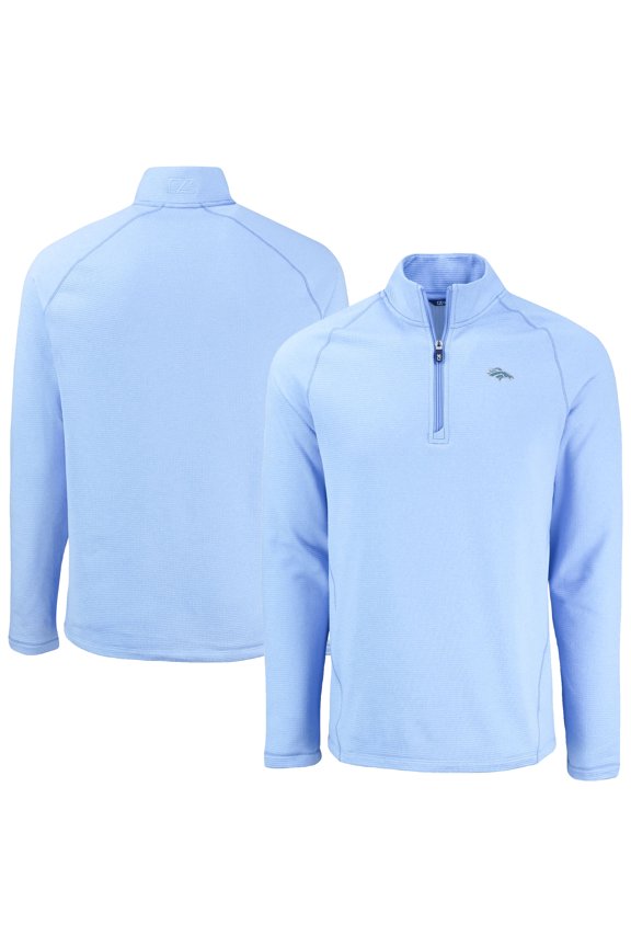Men's Cutter & Buck Powder Blue Denver Broncos Peshastin Eco Fleece Recycled Raglan Quarter-Zip Top