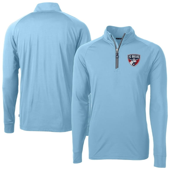 Men's-Cutter & Buck  Powder Blue FC Dallas Adapt Eco Knit Stretch Recycled Raglan Quarter-Zip Pullover Top