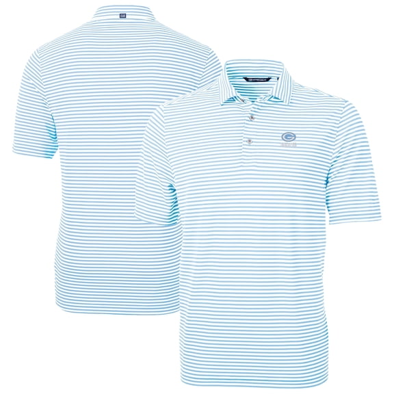 Men's Cutter & Buck Powder Blue Green Bay Packers Virtue Eco Pique Stripe Recycled Polo