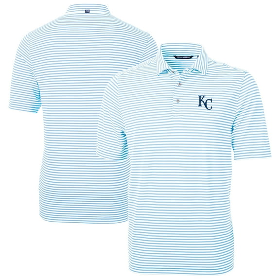 Men's Cutter & Buck Powder Blue Kansas City Royals Virtue Eco Pique Stripe Recycled Polo