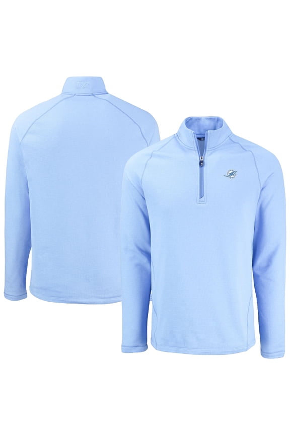 Men's Cutter & Buck Powder Blue Miami Dolphins Peshastin Eco Fleece Recycled Raglan Quarter-Zip Top