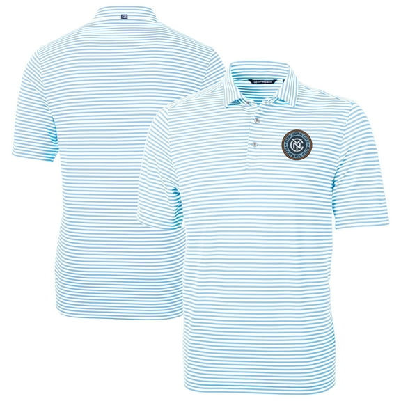 Men's Cutter & Buck Powder Blue New York City FC DryTec Virtue Eco Pique Stripe Recycled Polo